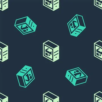 Green and beige Computer icon isolated seamless pattern on blue background. PC Stock Illustration