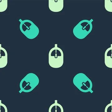 Green and beige Computer mouse icon isolated seamless pattern on blue background Stock Illustration
