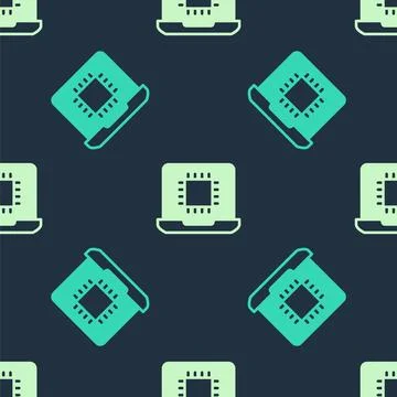 Green and beige Computer processor with microcircuits CPU icon isolated sea.. Stock Illustration