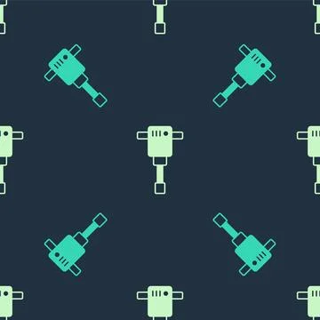 Green and beige Construction jackhammer icon isolated seamless pattern on b.. Illustrazione stock