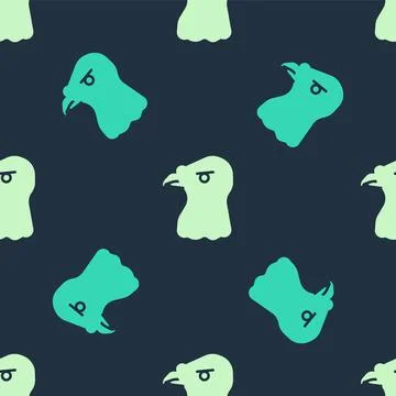 Green and beige Eagle head icon isolated seamless pattern on blue background Illustrazione stock