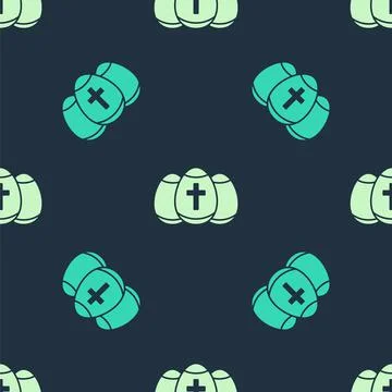 Green and beige Easter egg icon isolated seamless pattern on blue background Stock Illustration