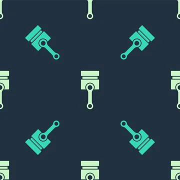 Green and beige Engine piston icon isolated seamless pattern on blue background Illustrazione stock