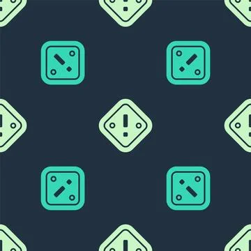 Green and beige Exclamation mark in triangle icon isolated seamless pattern.. Illustrazione stock