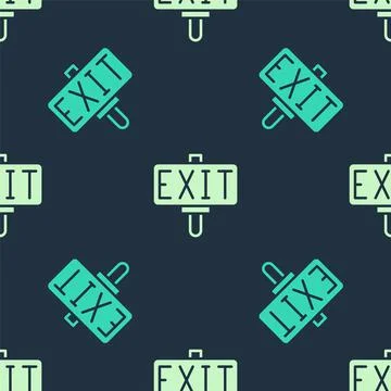 Green and beige Fire exit icon isolated seamless pattern on blue background Stock Illustration
