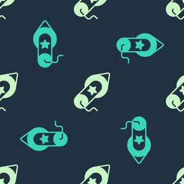 Green and beige Firework icon isolated seamless pattern on blue background Stock Illustration