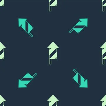 Green and beige Firework rocket icon isolated seamless pattern on blue Illustrazione stock