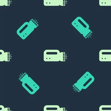 Green and beige Flashlight for diver icon isolated seamless pattern on blue Stock Illustration