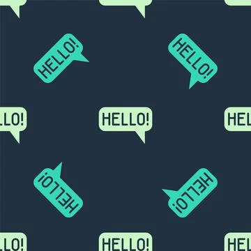 Green and beige Hello in different languages icon isolated seamless pattern on Stock Illustration