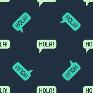 Green and beige Hola in different languages icon isolated seamless pattern .. Stock Illustration