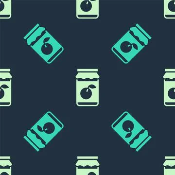 Green and beige Jam jar icon isolated seamless pattern on blue background.  V 스톡 일러스트