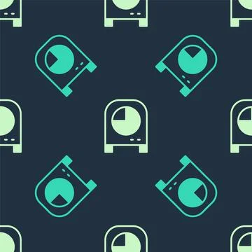 Green and beige Kitchen timer icon isolated seamless pattern on blue background 스톡 일러스트