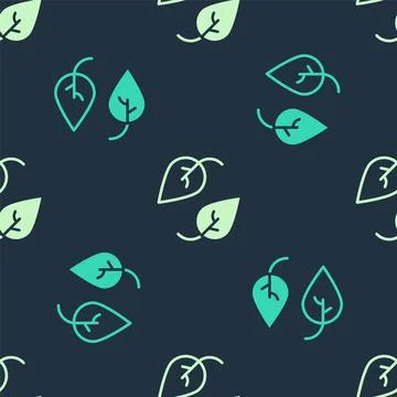 Green and beige Leaf icon isolated seamless pattern on blue background. Lea.. イラスト素材