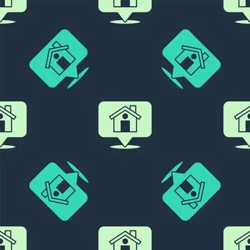Green and beige Map pointer with house icon isolated seamless pattern on blue Stock Illustration