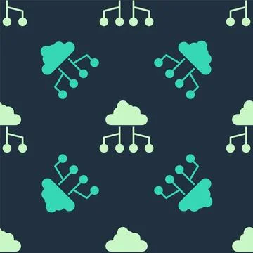 Green and beige Network cloud connection icon isolated seamless pattern on .. イラスト素材