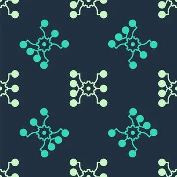 Green and beige Neural network icon isolated seamless pattern on blue backg.. Stock Illustration