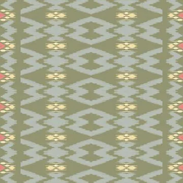 Green and beige patterned fabric with floral design Stock Illustration