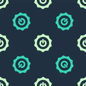 Green and beige Power button icon isolated seamless pattern on blue background Illustrazione stock