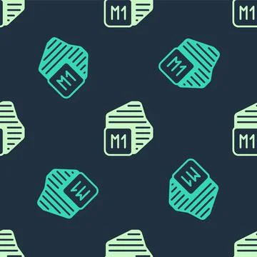 Green and beige Processor icon isolated seamless pattern on blue background. CPU イラスト素材