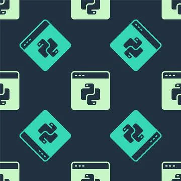 Green and beige Python programming language icon isolated seamless pattern on Illustration