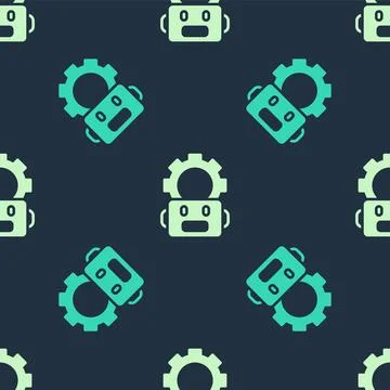 Green and beige Robot setting icon isolated seamless pattern on blue background Stock Illustration