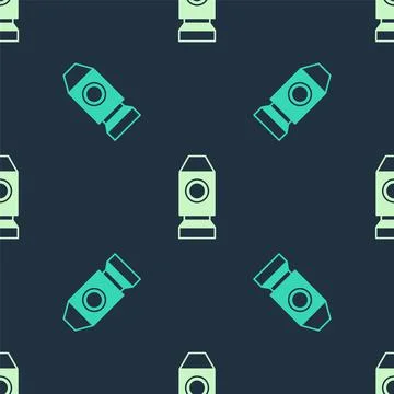 Green and beige Rocket ship icon isolated seamless pattern on blue background Stock Illustration