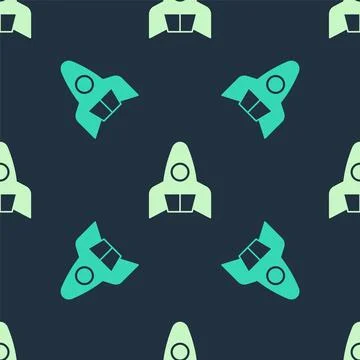 Green and beige Rocket ship icon isolated seamless pattern on blue backgrou.. イラスト素材