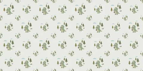 Green and beige seamless forest pattern with various tree shapes on light Stock Illustration