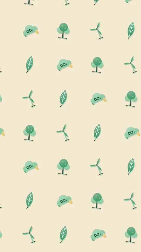 Green and beige seamless loop pattern of co2 cloud, tree, wind turbine icons 動画素材 346184202
