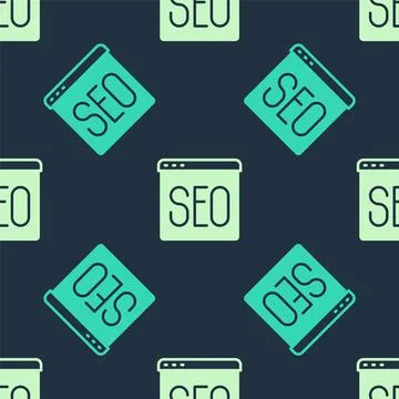Green and beige SEO optimization icon isolated seamless pattern on blue Illustrazione stock