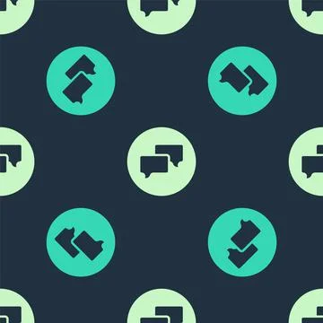 Green and beige Speech bubble chat icon isolated seamless pattern on blue Stock Illustration