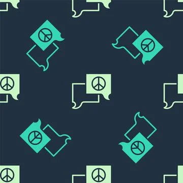 Green and beige Speech bubble chat icon isolated seamless pattern on blue Stock Illustration