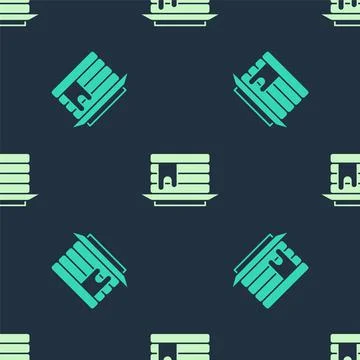 Green and beige Stack of pancakes with honey icon isolated seamless pattern on 스톡 일러스트