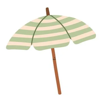 Green and beige striped beach umbrella vector illustration. Cute summer parasol Stock Illustration