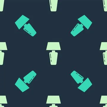 Green and beige Table lamp icon isolated seamless pattern on blue background Stock Illustration