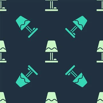 Green and beige Table lamp icon isolated seamless pattern on blue background Stock Illustration