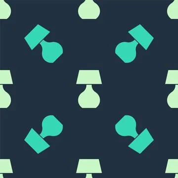 Green and beige Table lamp icon isolated seamless pattern on blue backgroun.. Illustrazione stock