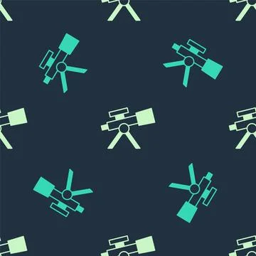 Green and beige Telescope icon isolated seamless pattern on blue background.. Stock Illustration