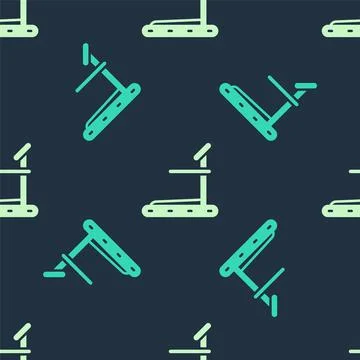 Green and beige Treadmill machine icon isolated seamless pattern on blue Stockillustratie