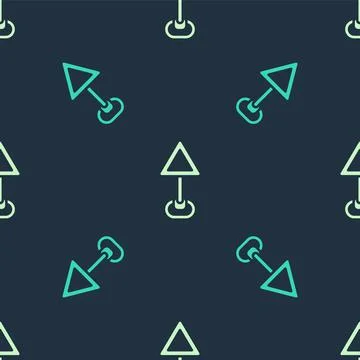 Green and beige Triangle warning blank icon isolated seamless pattern on blue Illustrazione stock