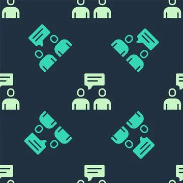 Green and beige Two sitting men talking icon isolated seamless pattern on blue Stock Illustration