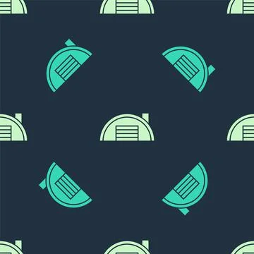 Green and beige Warehouse icon isolated seamless pattern on blue background Illustrazione stock