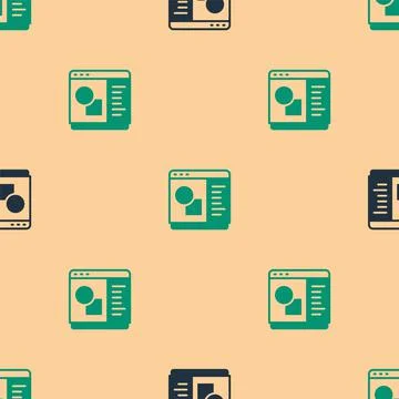 Green and black 3D printer software icon isolated seamless pattern on beige Stock Illustration