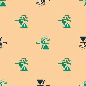 Green and black 3D printer warning icon isolated seamless pattern on beige Stock Illustration