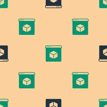 Green and black 3D printer icon isolated seamless pattern on beige background Stock Illustration