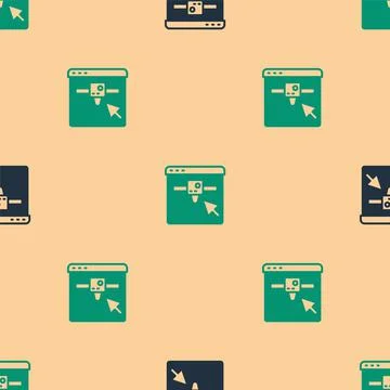 Green and black 3D printer setting icon isolated seamless pattern on beige Stock Illustration