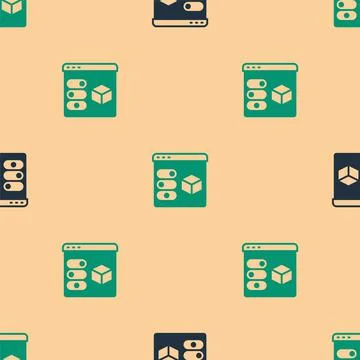 Green and black 3D printer icon isolated seamless pattern on beige background Stock Illustration