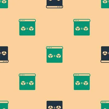 Green and black 3D printer perfect copy icon isolated seamless pattern on beige Stock Illustration