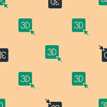 Green and black 3D printer icon isolated seamless pattern on beige background Stock Illustration