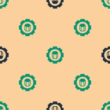 Green and black 3D printer setting icon isolated seamless pattern on beige Illustrazione stock